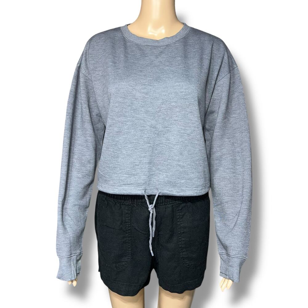 Tek Gear Womens Crop Top Athletic Sweatshirt Pullover Drawstring Hem Gray Medium
